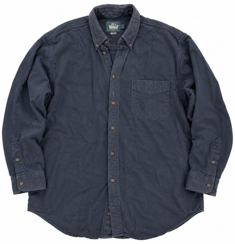 Vintage Woolrich Men’s Large Navy Blue Chamois Cloth Shirt Made in USA Cotton